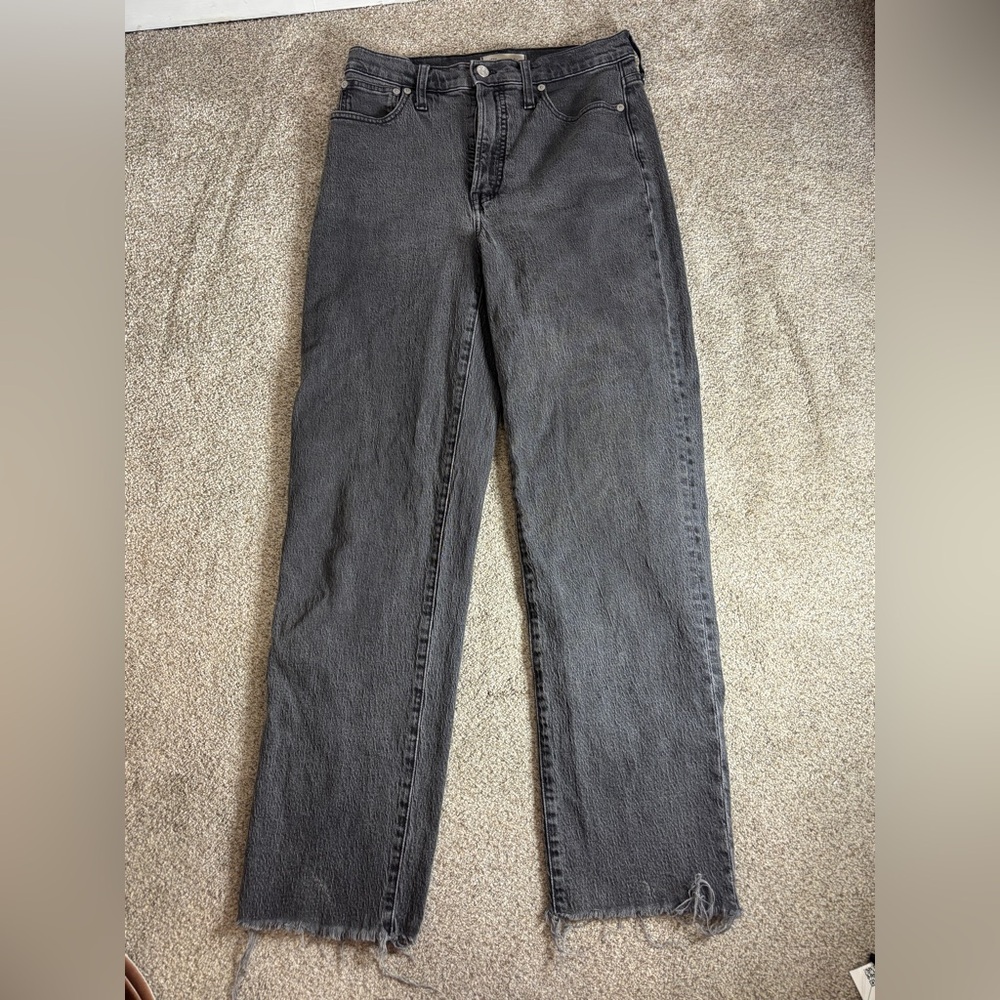 Madewell Jeans Womens 27 Tall Perfect Vintage Straight High Rise Raw Hem Black